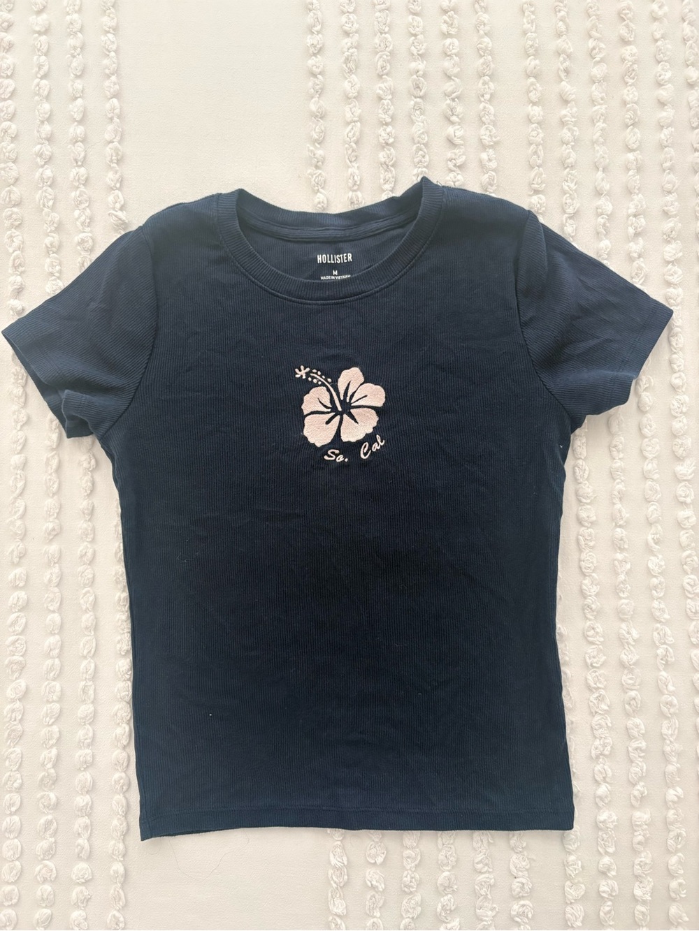 Hollister Navy Tee with Light Pink Hibiscus